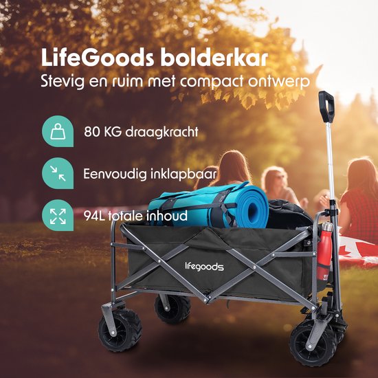 LifeGoods Bolderkar - Opvouwbaar - 80KG Draagkracht - 94L - Wasbaar Polyester - Zwart