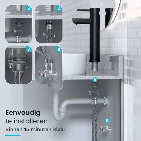 Mirlux Wastafel Kraan Zwart - Wastafel Mengkraan Badkamer - Wastafelkraan - Fonteinkraan / WC Kraan - Kraantje - Koudwaterkraan & Warmwaterkraan - Toiletkraan Koud Water & Warm Water