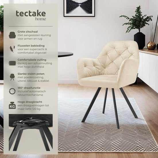 tectake Draaistoel – max. 120 kg – 58 x 58 x 87 cm – Crème