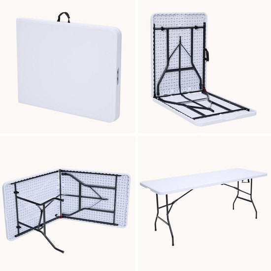Brixy Inklapbare Tafel - Vouwtafel - 180 x 70 x 74 cm - Campingtafel - Tuintafel - Draagbaar - Wit