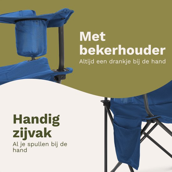 TRVLMORE Campingstoelen XXL - Opvouwbaar - 2-Pack - 160KG Draagvermogen - Incl. Draagtas - Klapstoel - Visstoel - Kampeerstoel - Vouwstoel - Blauw
