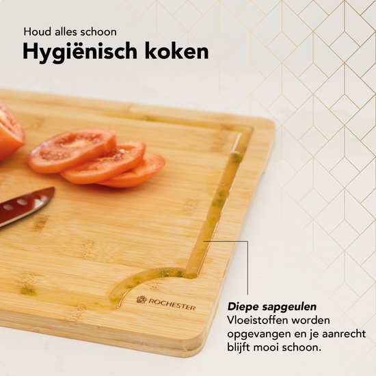 Rochester Snijplanken Hout – Borrelplank – PFAS-Vrije Snijplankenset 3-Delig – Serveerplank Organisch Bamboe – Tapasplank Luxe Design – Hygiënisch en Duurzaam