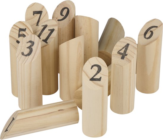 Eddy Toys Houten Pinspel 13-delig - Buitenspel voor Kinderen en Volwassenen - Tradionele Finse Werpspel van Hout - Outdoor Familiespel met Nummers