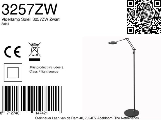 Steinhauer - vloerlamp - Soleil - zwart - kunststof metaal - design lamp - LED - 3257ZW