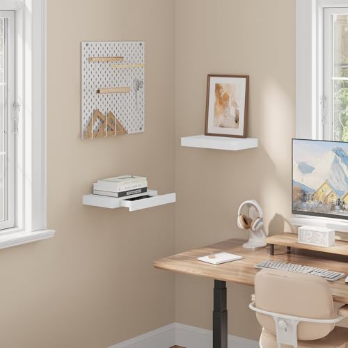 Woltu Zwevende Wandplank met Lade - MDF Wit - 60x20x10 cm