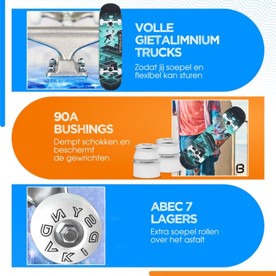 SYNDAKID® Skateboard - met Accessoires - 8" - Esdoorn Hout - ABEC-7 - Jongens - Meisjes - Kinderen - Volwassenen - Kind