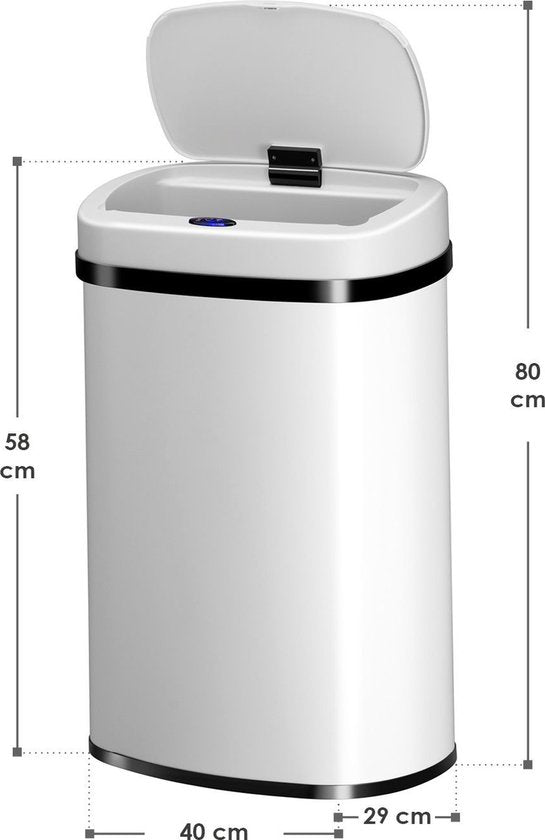 Juskys – Automatische Vuilnisbak Met Sensor – 50 Liter – 40 x 29 x 58 cm – Voorzien Van Bewegingssensor En Touchpanel – Voor Keuken En Kantoor – Wit Gepoedercoat Staal