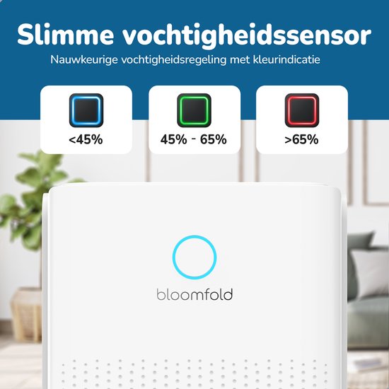 Bloomfold Luchtontvochtiger - 12L per Dag - Incl. Was-droog Functie - Geschikt voor Woonkamer, Slaapkamer, Kelder & Badkamer - Dehumidifier - Wit