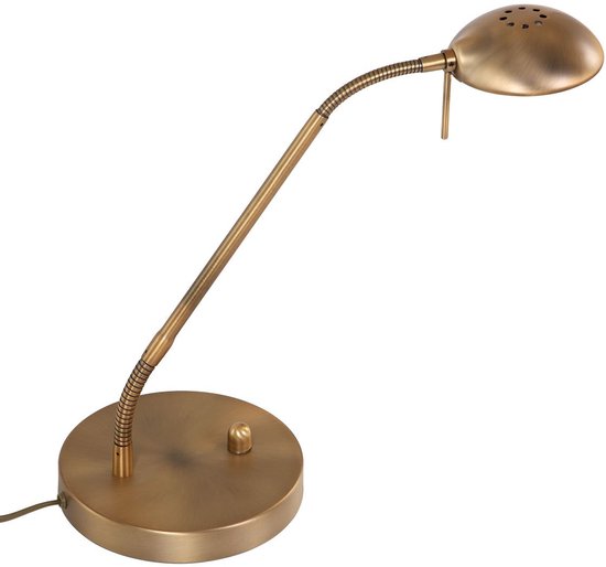 Bronskleurige tafellamp Biron 1 lichts 7502BR met draaibare en kantelbare arm, 48 cm, van metaalmateriaal, Mexlite
