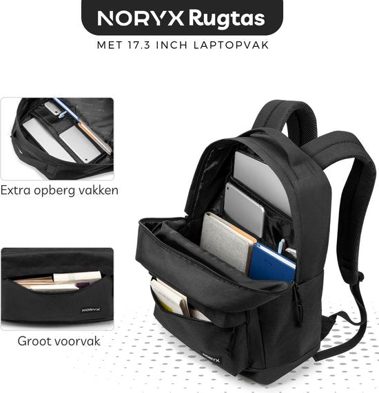 Noryx Origin Rugzak 27L - 15,6 inch - Laptop Rugtas - Schooltas - Heren en Dames - Spatwaterdicht - Zwart