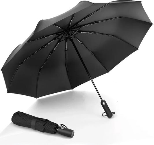 K&L Stormparaplu Opvouwbaar - Stormbestendig tot 100km/u - Automatisch Uitklapbaar Paraplu - Incl. Beschermhoes - Zwart