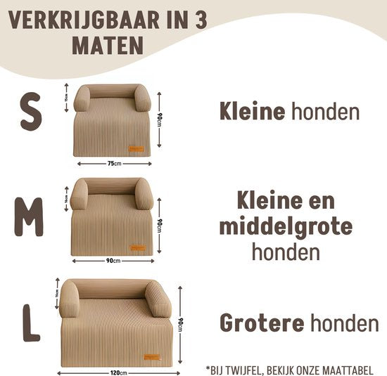 By Cee Cee Origineel Hondendeken Bank – Hondenkleed Bank - Hondenmand - Premium - Volledig Afritsbaar - Ribstof - Mokka Taupe - 75x90 - Maat S