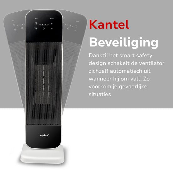 Alpina Keramische Ventilatorkachel KPT-2402D – Voorzien Van Timerfunctie En Luxe Afstandsbediening En Automatische Zwenkfunctie – Voor Slaapkamer En Werkkamer – Zwart En Wit Kunststof – 2000W