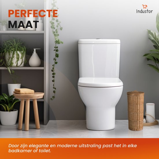 Industor® Toiletrolhouder Staand van handgevlochten Riet - Wc rolhouder voor 3 Rollen met Deksel - Toiletrolhouders, Badkamer Accessoires en Decoratie
