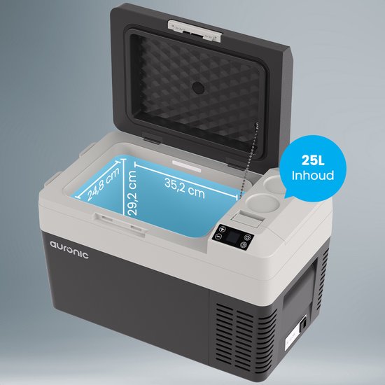 Auronic Elektrische Koelbox - Frigobox - Compressor - 12V 230 Volt - Auto - 25L - Zwart/Grijs