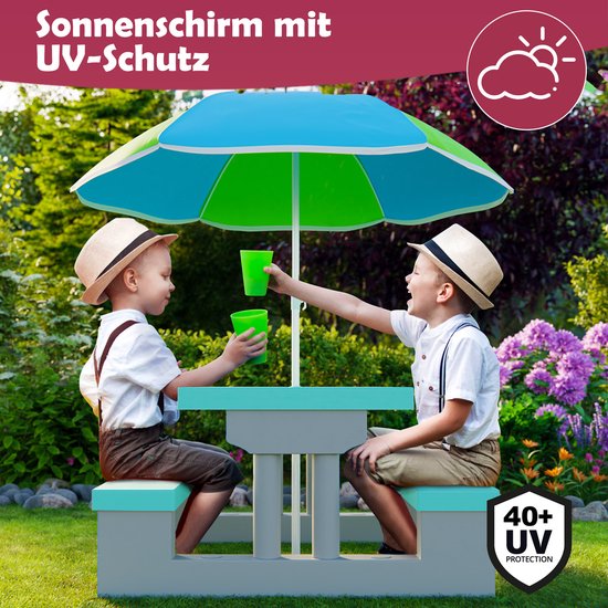 Spielwerk Kinder Tuinset – Incl. Parasol UV-bescherming - Mint/ Grijs - 135x67 cm