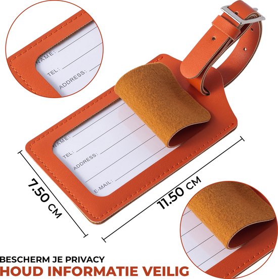 Bagagelabel PU Leer – Set van 2 – Oranje – Koffer Tags – Reizen