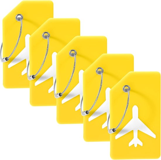 EverNeeds Siliconen Bagagelabels 5 Stuks – Geel – Kofferlabels 7.5×11.5 cm – Reisaccessoires Set