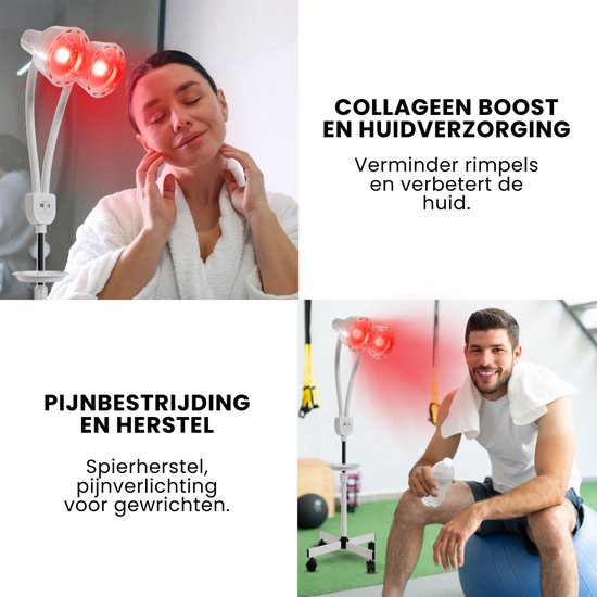 Resty® Infraroodlamp – 550W - Red Light Therapy - Warmte lamp - Timer - Extra Stevige Voet - Dubbele Kop