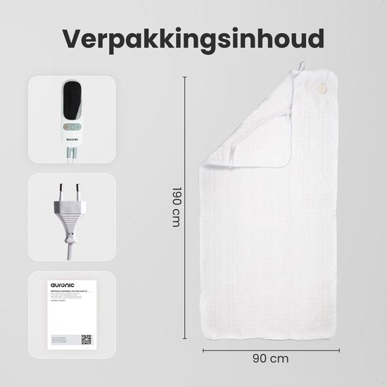 Auronic Elektrische Onderdeken XL - 1 Persoons - 2 Warmtezones - Verwarmingsdeken - 190x90cm - Wit