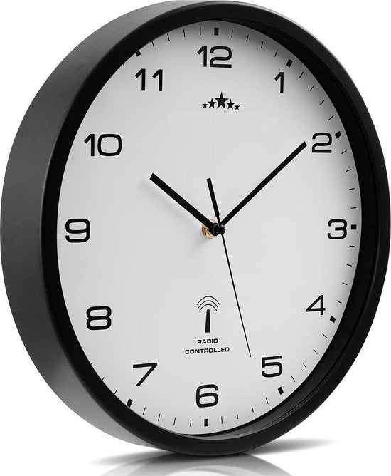 Monzana Wandklok – Radiogestuurd Automatische Analoog Ø31cm - Zwart Wit