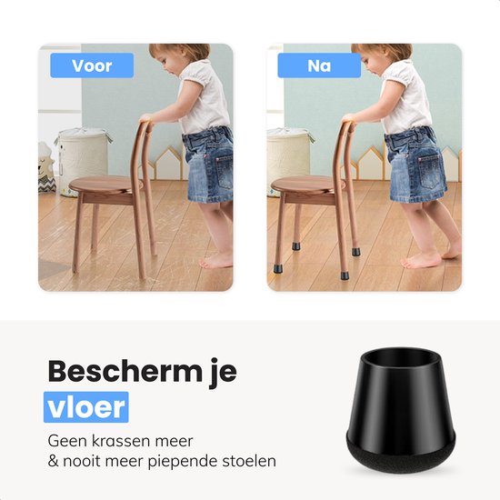 Lucht Stoelpoot beschermers met vilt - 32 stuks - Doppen 12-16mm - Met anti-kras vilt - Rond - Zwart - Vloerbescherming - Stoelpoot sokken - Zwart