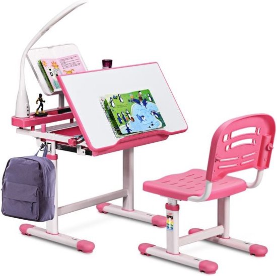 Coast Kinderbureau met Tekenblad - In hoogte verstelbaar - Max. 80 kg - 66 x 47 x 76 cm - Roze