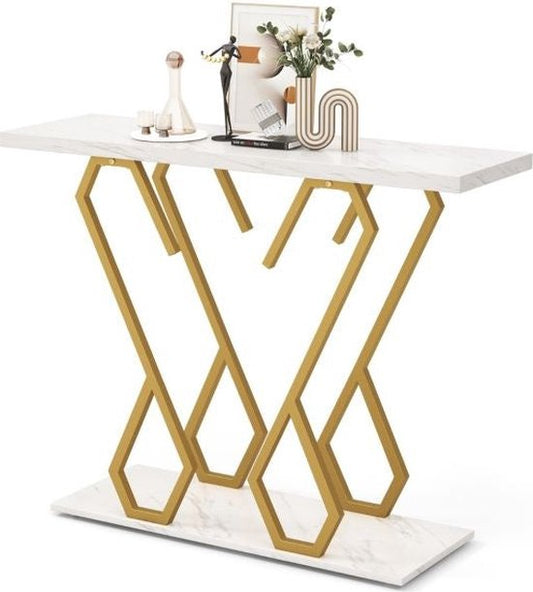 Coast Bijzettafel - Marmerlook - 100 x 30 x 79 cm - Wit/ Goud