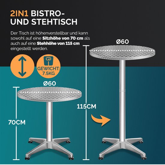 Casaria Statafel Set van 2 - Hoogte Verstelbaar 70/115cm - Inklapbaar
