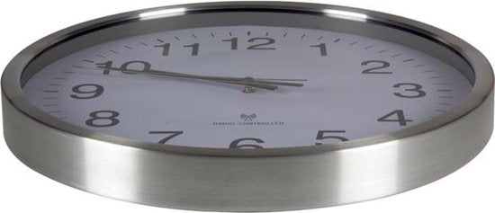 Perel Wandklok, rond, analoog, 50 cm, radiogestuurde tijdsaanduiding (DCF), aluminium, zilver