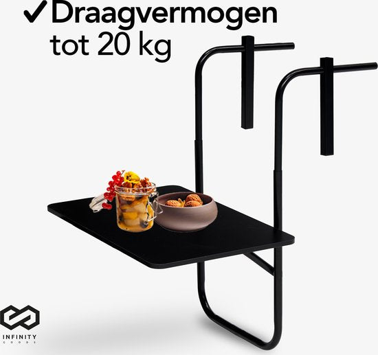 Infinity Goods Balkontafel - Inklapbaar - 40 x 60 CM - Verstelbaar - Hangend - Zwart