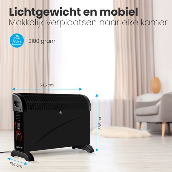 Auronic Elektrische Convectorkachel - 750/1250/2000 Watt - Met Ventilator - Verwarming - Ventilatorkachel - Zwart