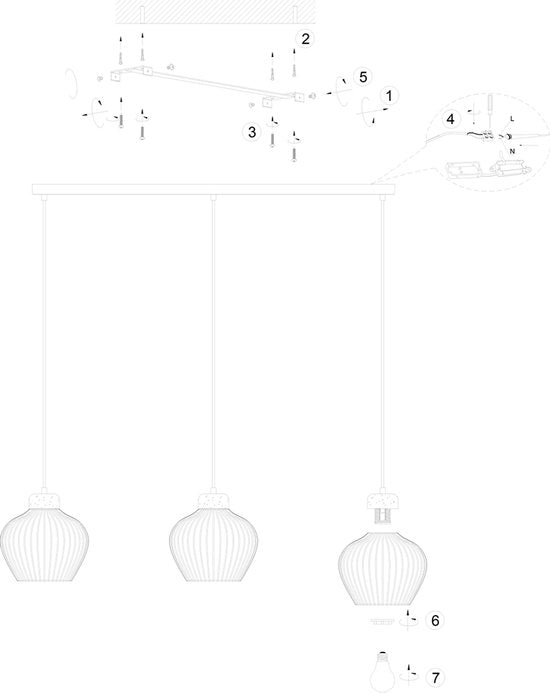 Anne Lighting - hanglamp - Travino - crème - linnen metaal steen - grote eettafellamp - E27 - 4599CR