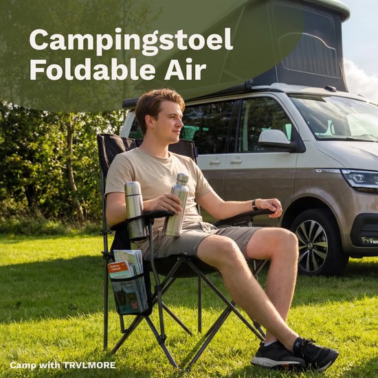 TRVLMORE Campingstoel - Opvouwbaar - 120KG Draagvermogen - Incl. Draagtas - Klapstoel - Visstoel - Kampeerstoel - Vouwstoel - Zwart
