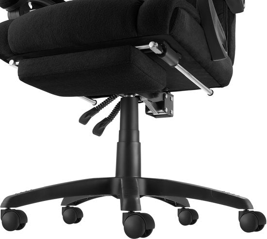 tectake® Luxe Bureaustoel - Ergonomische Directiestoel met Voetsteun en Hoofdsteun - Stoel voor Bureau of Kantoor met Dikke Veloursbekleding - Bureaustoelen voor Volwassenen - Soepel draaiend, met Wieltjes - Verstelbare Rugleuning en Hoogte - Zwart