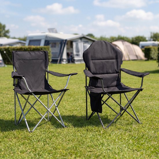 TRVLMORE Campingstoelen XXL - Opvouwbaar - 2-Pack - 160KG Draagvermogen - Incl. Draagtas - Klapstoel - Visstoel - Kampeerstoel - Vouwstoel - Zwart