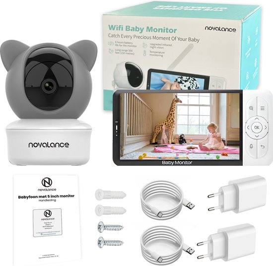 Novalance - Wifi Baby Monitor - Babyfoon Met Camera - Babyfoon met 5 inch scherm - Slaapliedjes - Slimme detectoren