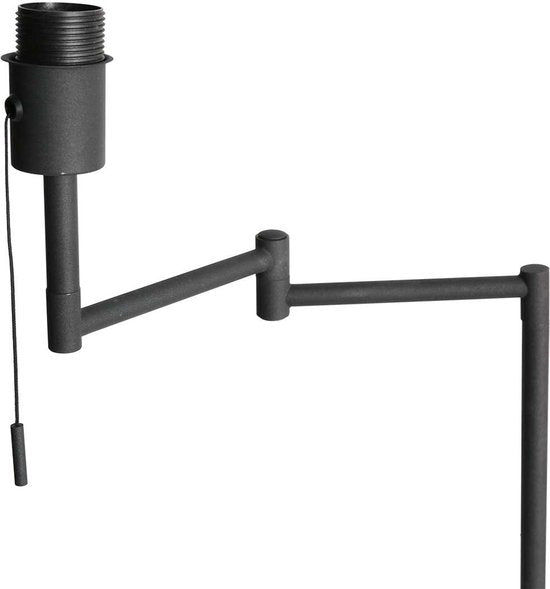 Vloerlamp Bella 3407ZW - Zwart met zwenkarm, uitklapbaar en trekschakelaar - Mexlite - Tijdloos design van kunststof, metaal en elektronica, hoogte 135 cm, reikwijdte 45 cm