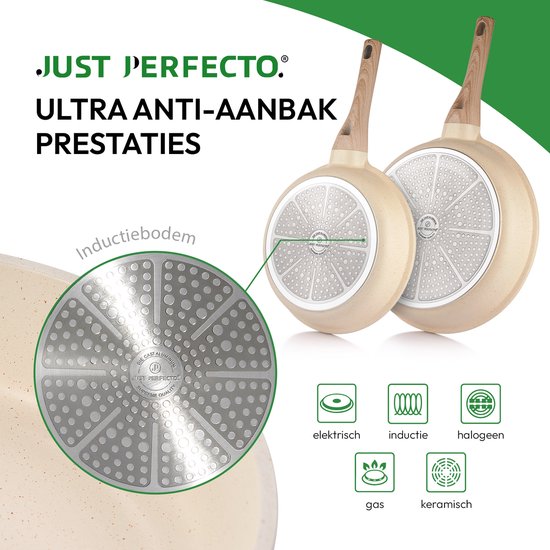 JUST PERFECTO 14 Delige Pannenset Inductie Met Deksel - Granieten Frying Pan Antiaanbaklaag Pannenset - Niet Giftig Keramische Non Stick Koekenpannen - Pannen Compatibel Met Alle Fornuizen