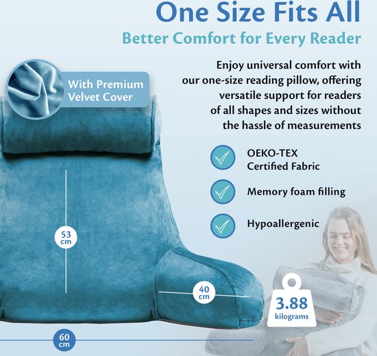 EL-Life Leeskussen met Nekrol - Relax Kussen - Onderrug Ondersteuning - Zitkussen - Fluweel Marineblauw