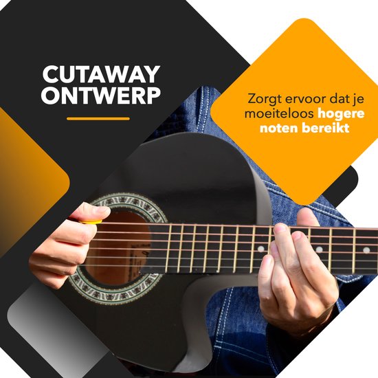 Finesse Akoestische Gitaar - met Videocursus - Western Gitaar - Gitaar Kind & Volwassenen - Zwart