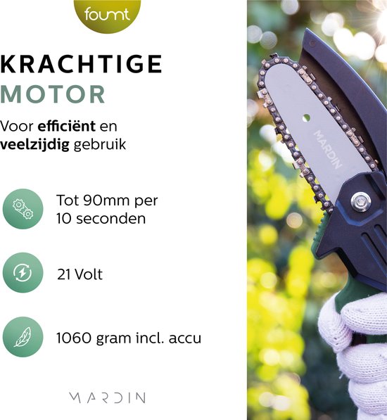 Mardin Mini Kettingzaag - Elektrische Takkenzaag - Snoeizaag - Houtzaag - Handkettingzaag - Boomzaag - Zaagmachine - Heggenschaar - 2 Accu's - Opbergkoffer - Groen