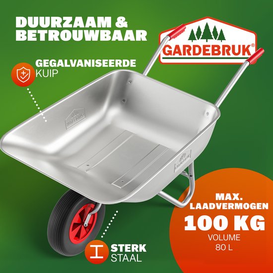Gardebruk Kruiwagen 80 liter – Belastbaarheid 100 kg - Zilver