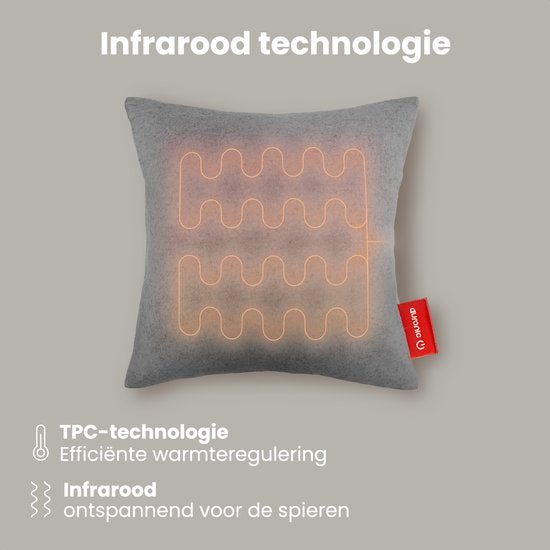Auronic Warmtekussen - Classic - 45x45 - Draadloos- Oplaadbaar - Elektrisch kussen - Infrarood - Grijs