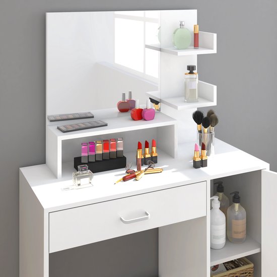 Casaria Makeup tafel Jocelyn - Spiegel Lade 3 Planken 90x40cm – Wit