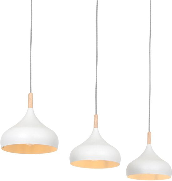 Mexlite - hanglamp - Bjorr - wit - hout metaal - grote eettafellamp - E27 - 3099W
