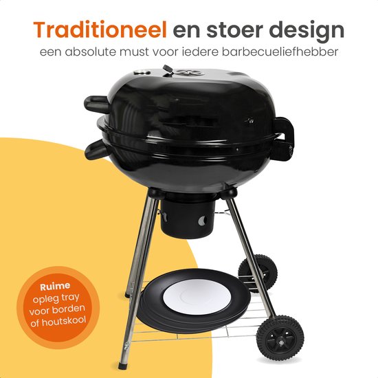 Goliving Houtskool Barbecue - Ø54 cm - Inclusief Accessoires - Houtskoolbarbecues op Wielen - XXL BBQ met Deksel - Rond - 65 x 89 cm - Zwart - Metaal