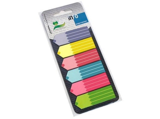 Info paginamarkeringen - potlood - 6 x 25 vellen - 18x55mm - paars, geel, rood, blauw, roze, groen - IN-5672-93
