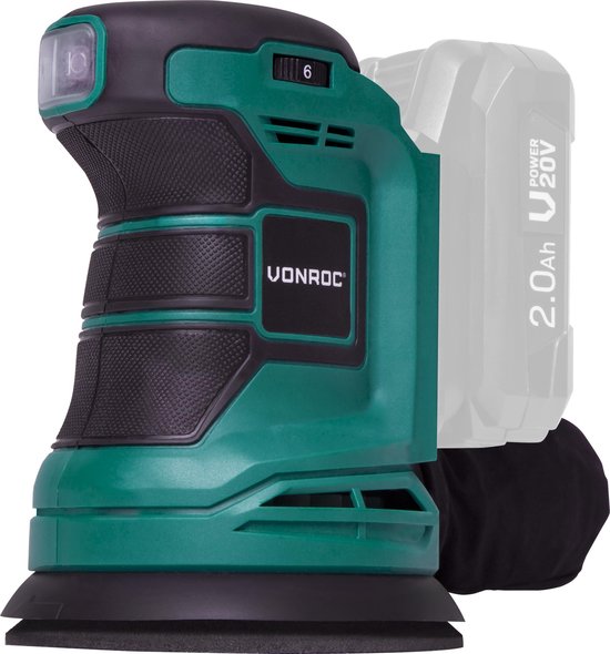 VONROC Excentrische schuurmachine – VPower 20V - Zonder accu & lader - Ø125mm - Met stofzak & 12 stuks schuurpapier