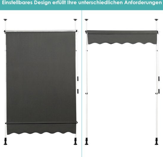 Coast uitschuifbaar zonnescherm met zwengel in hoogte verstelbaar zonnescherm 150 x 120 cm Grijs